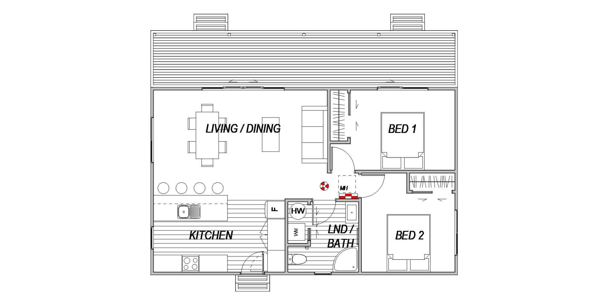 Floor plan for 2 bedroom house