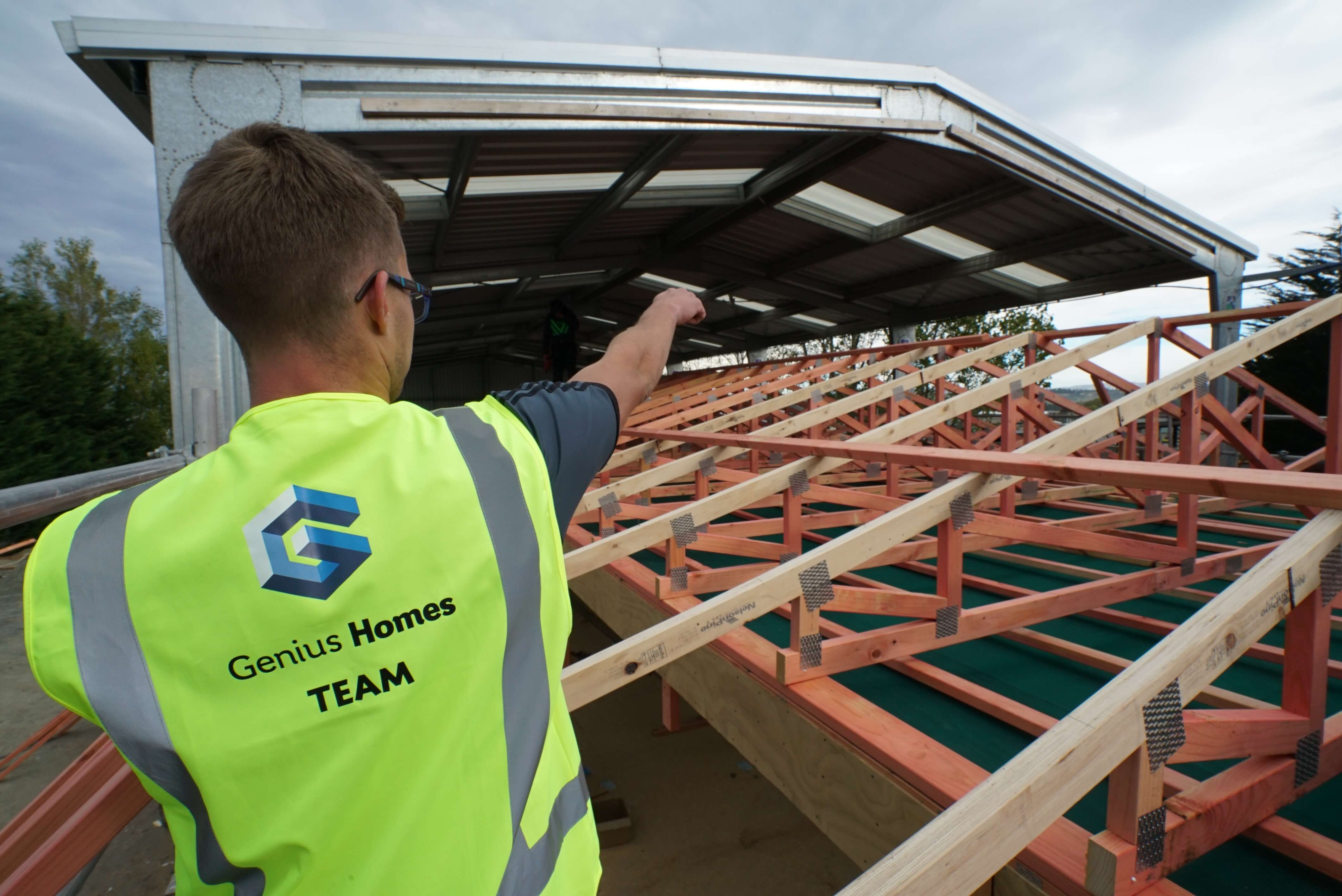 This is the wooden framing that is part of how a prefab home is made.